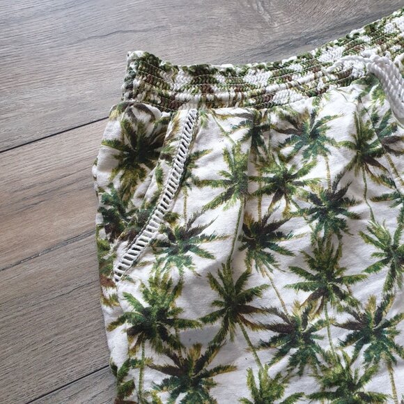 Palm Tree Print Elastic Waist Womens Casual Shorts Pockets Lightweight Summer - Picture 3 of 6